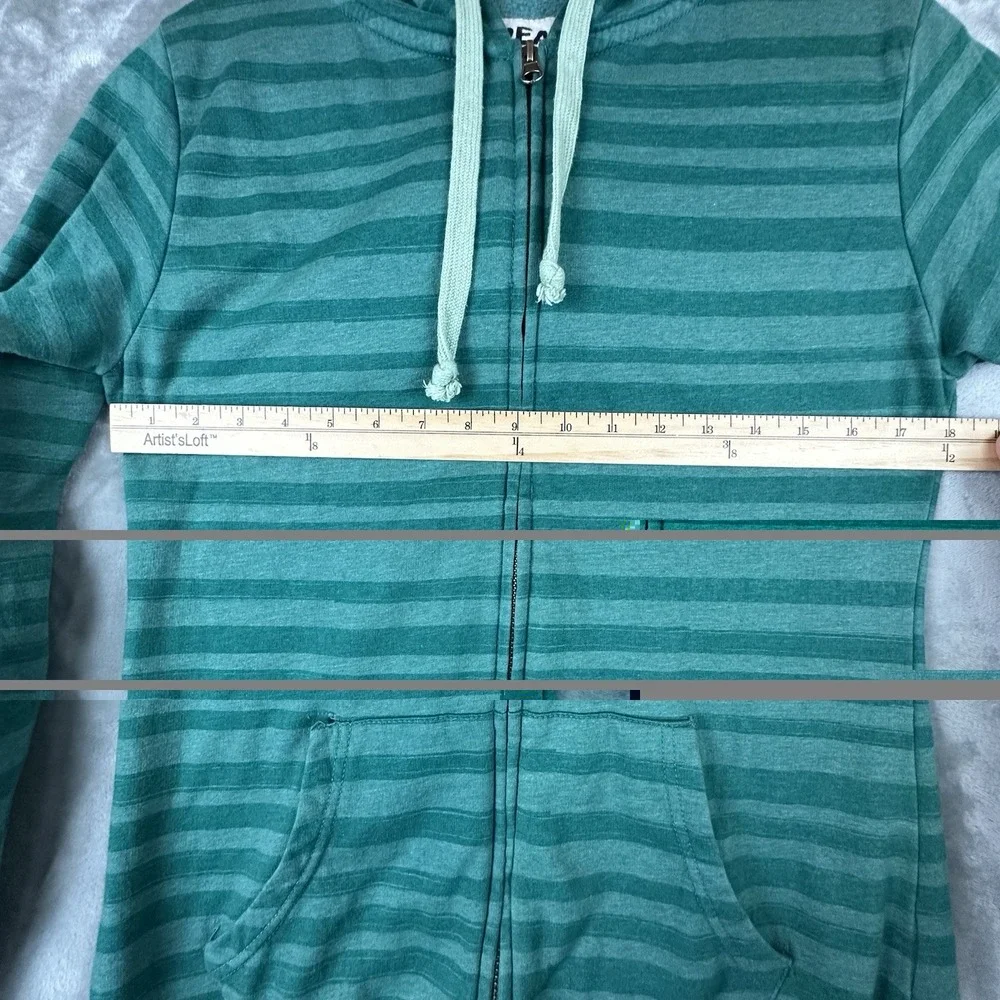 Threads 4 Thought Zip Front Hoodie Men's L Green Stripe Organic Cotton